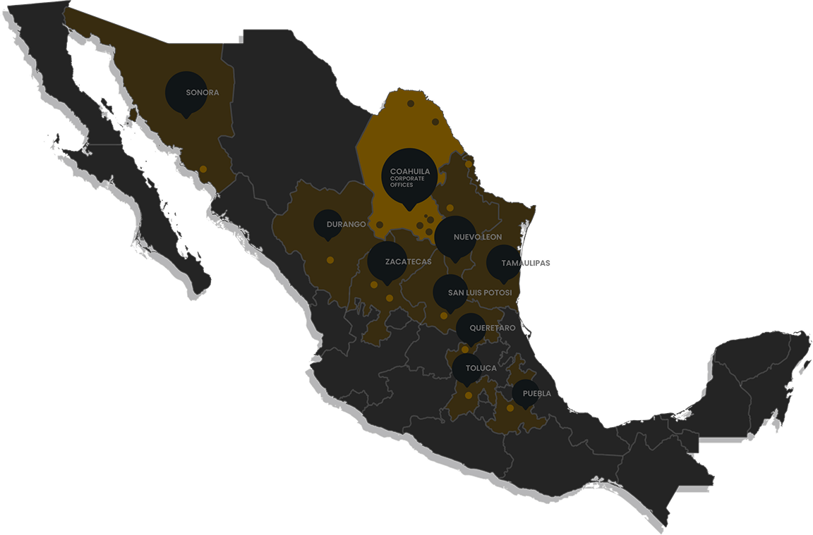 Mapa de presencia de Grupo DeFabrieck en México